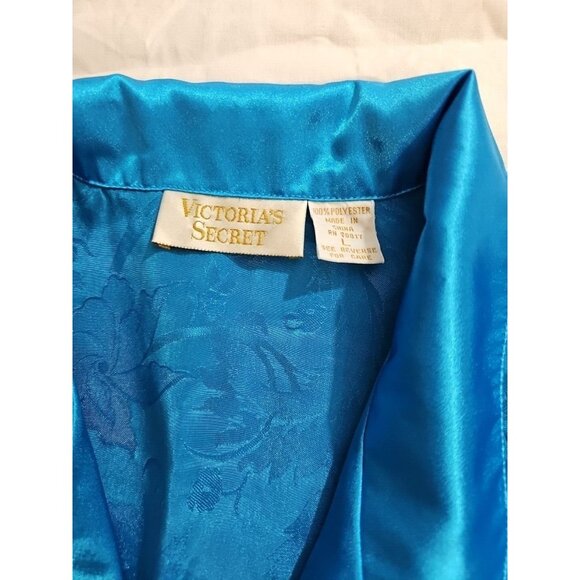 Vintage Victoria's Secret Blue Satin Pajama Lounge Shorts Vest Top size L - Picture 6 of 7